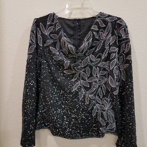 Vintage Chic 70s Black fully lined sequin blouse